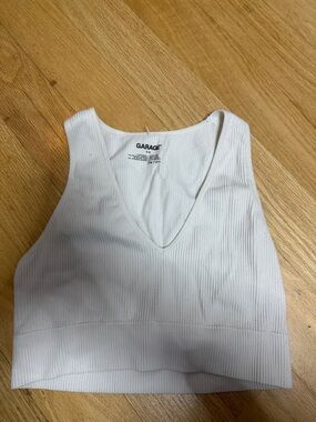 Garage White Ribbed V-Neck Crop Tank